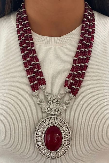 PRERTO Emerald & Diamond Elephant Necklace Set 