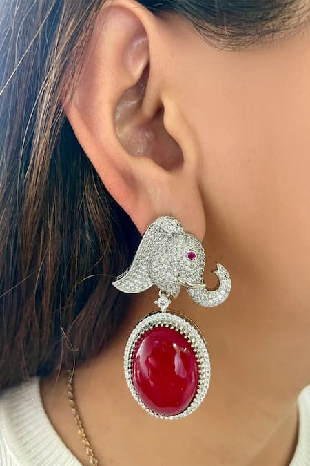 PRERTO Emerald & Diamond Elephant Necklace Set 