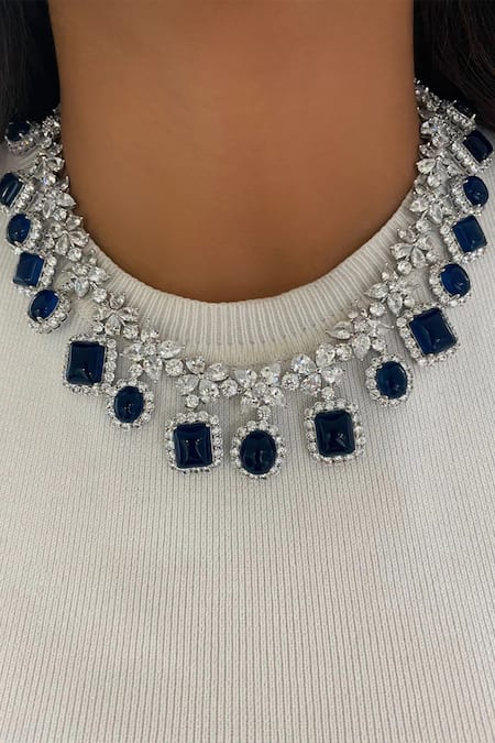 PRERTO Sapphire & Diamond Stone Necklace Set