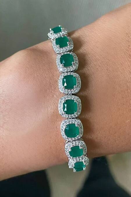 Buy_PRERTO_Green Diamonds, Stones Emerald Butterfly Necklace Set _Online_at_Aza_Fashions