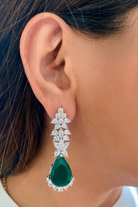 PRERTO Emerald & Diamond Floral Necklace Set 