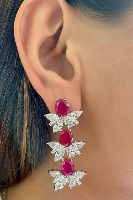 PRERTO_Red Crystals, Stones, Smocking Semi Precious Jewellery Set_at_Aza_Fashions