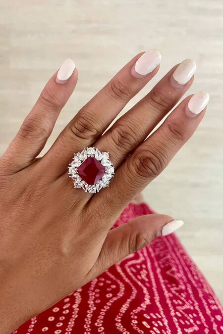 PRERTO_Red Smocking, Stones, Crystals Butterfly Pattern Necklace Set _Online_at_Aza_Fashions