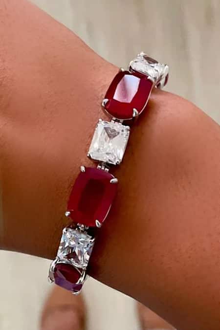 Buy PRERTO Red Smocking, Stones, Crystals Nine Drops Necklace Set Online at Aza Fashions Buy_PRERTO_Red Smocking, Stones, Crystals Nine Drops Necklace Set _Online_at_Aza_Fashions