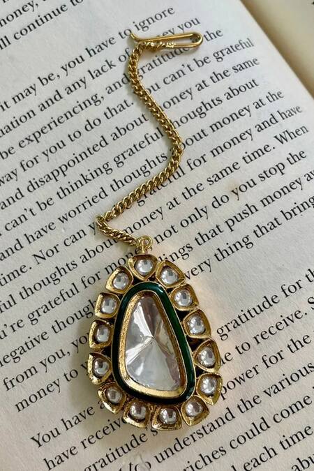 PRERTO_Emerald Green Pearls, Stones Kundan And Drop Necklace Set_Online_at_Aza_Fashions