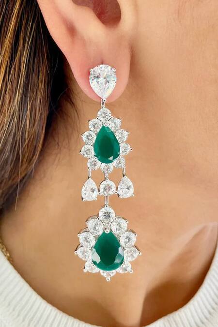 Shop PRERTO Emerald Green Stones Embellished Necklace Set at Aza Fashions Shop_PRERTO_Emerald Green Stones Embellished Necklace Set_at_Aza_Fashions