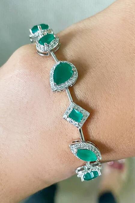 Buy PRERTO Emerald Green Stones Embellished Necklace Set Online at Aza Fashions Buy_PRERTO_Emerald Green Stones Embellished Necklace Set_Online_at_Aza_Fashions