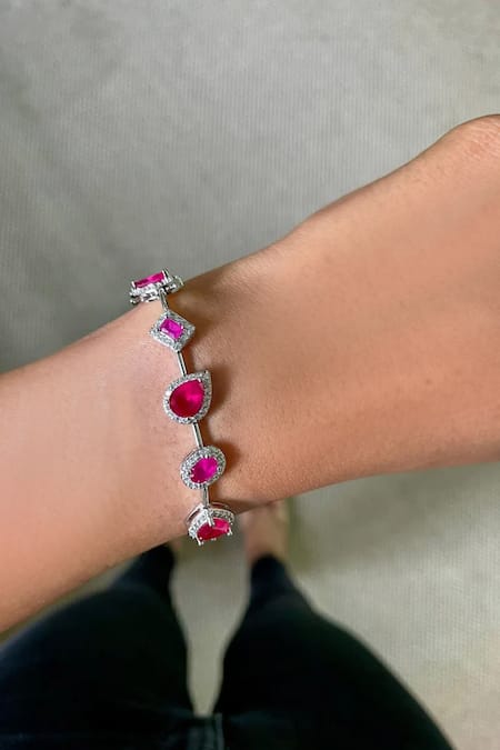 Buy_PRERTO_Red Imitation Diamonds Ruby Cairn Diamante Jewellery Set