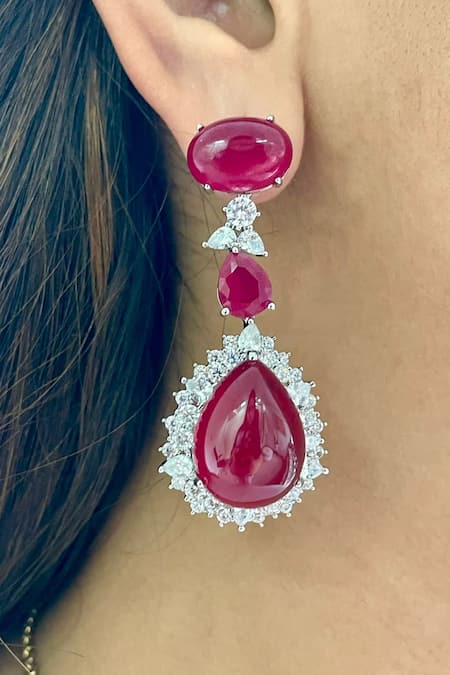 Shop PRERTO Red Imitation Diamonds Ruby Cairn Diamante Jewellery Set at Aza Fashions Shop_PRERTO_Red Imitation Diamonds Ruby Cairn Diamante Jewellery Set_at_Aza_Fashions
