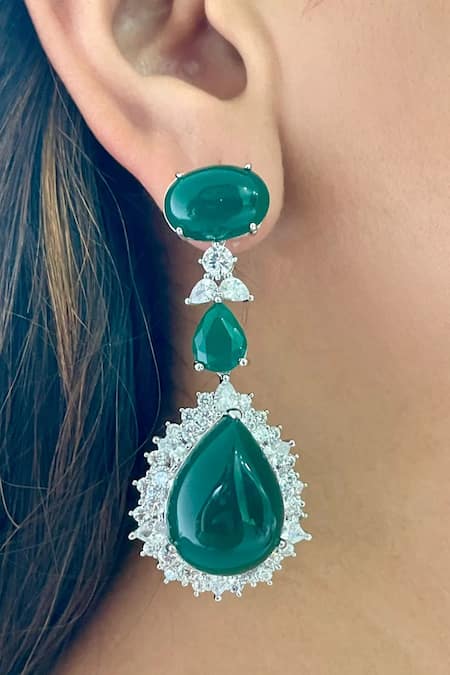 Shop PRERTO Green Diamonds, Stones Emerald Cairn Diamante Jewellery Set at Aza Fashions Shop_PRERTO_Green Diamonds, Stones Emerald Cairn Diamante Jewellery Set_at_Aza_Fashions
