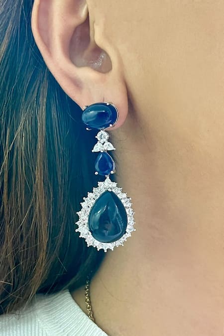 Shop PRERTO Blue Stones, Diamonds Sapphire Cairn Diamante Set at Aza Fashions Shop_PRERTO_Blue Stones, Diamonds Sapphire Cairn Diamante Set _at_Aza_Fashions