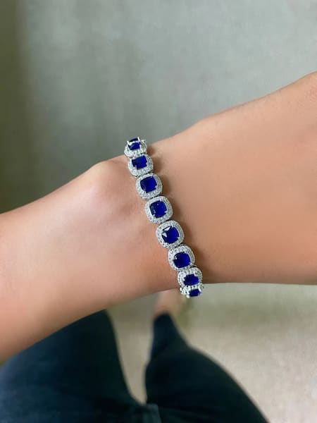 PRERTO Blue Diamonds, Smocking Sapphire Diamante Jewellery Set Online at Aza Fashions PRERTO_Blue Diamonds, Smocking Sapphire Diamante Jewellery Set_Online_at_Aza_Fashions