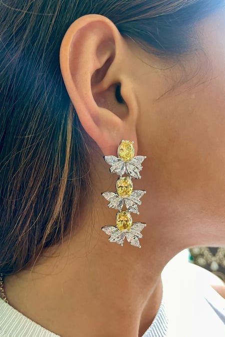 Shop PRERTO Yellow Imitation Diamonds Citrine Diamante Jewellery Set at Aza Fashions Shop_PRERTO_Yellow Imitation Diamonds Citrine Diamante Jewellery Set_at_Aza_Fashions