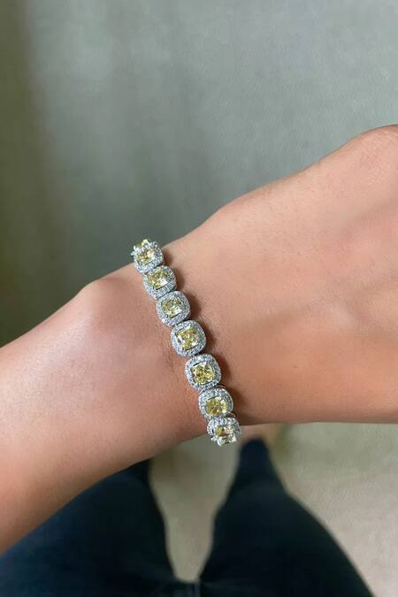 PRERTO Yellow Imitation Diamonds Citrine Diamante Jewellery Set Online at Aza Fashions PRERTO_Yellow Imitation Diamonds Citrine Diamante Jewellery Set_Online_at_Aza_Fashions