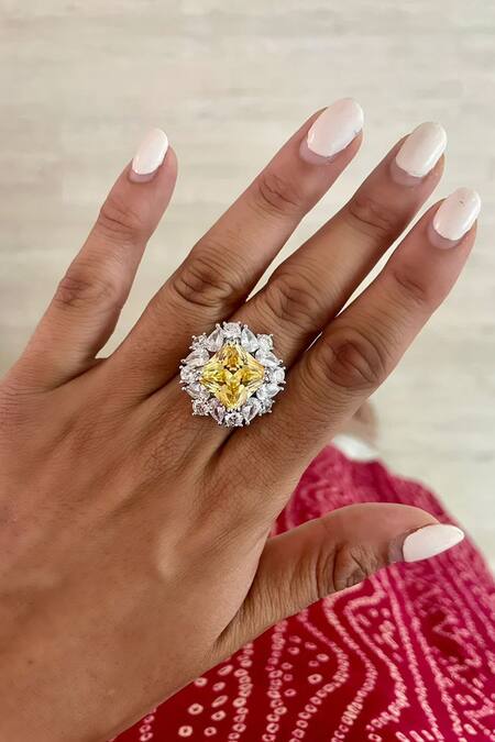 Buy PRERTO Yellow Imitation Diamonds Citrine Diamante Jewellery Set Online at Aza Fashions Buy_PRERTO_Yellow Imitation Diamonds Citrine Diamante Jewellery Set_Online_at_Aza_Fashions