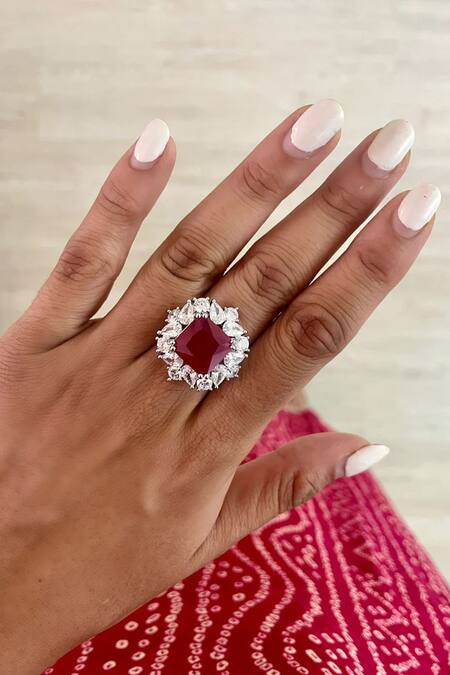 Buy_PRERTO_Pink Diamonds, Bows Diamante Ruby Jewellery Set_Online_at_Aza_Fashions