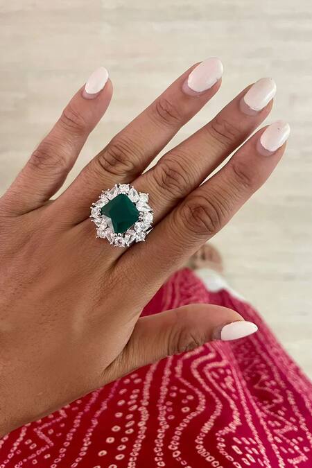 PRERTO Green Diamonds, Stones Emerald Diamante Jewellery Set Online at Aza Fashions PRERTO_Green Diamonds, Stones Emerald Diamante Jewellery Set_Online_at_Aza_Fashions