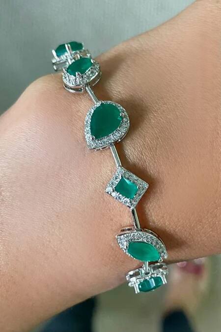 Buy PRERTO Green Diamonds, Stones Emerald Diamante Jewellery Set Online at Aza Fashions Buy_PRERTO_Green Diamonds, Stones Emerald Diamante Jewellery Set_Online_at_Aza_Fashions