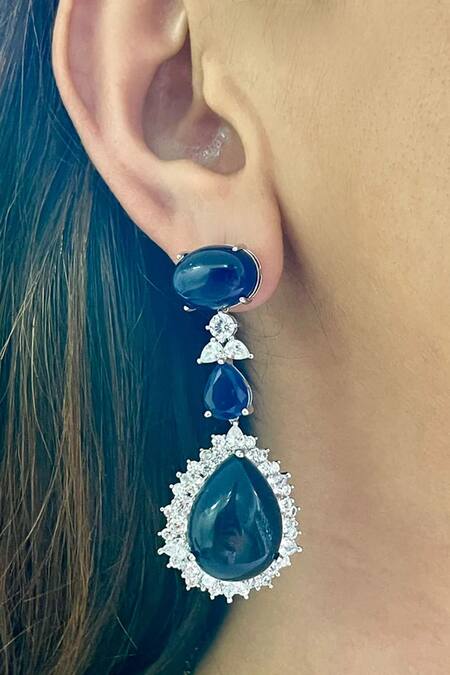 Shop PRERTO Blue Diamonds, Stones Sapphire Cairn Diamante Necklace Set at Aza Fashions Shop_PRERTO_Blue Diamonds, Stones Sapphire Cairn Diamante Necklace Set_at_Aza_Fashions