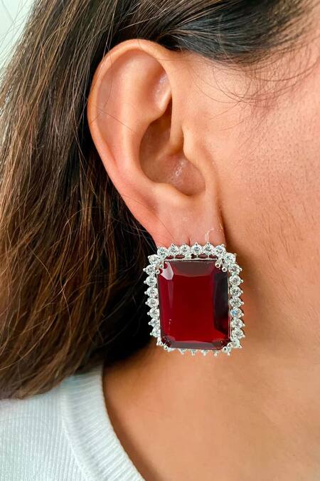 Shop PRERTO Red Diamonds, Stones Ruby Cairn Diamante Necklace Set at Aza Fashions Shop_PRERTO_Red Diamonds, Stones Ruby Cairn Diamante Necklace Set_at_Aza_Fashions