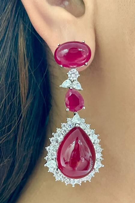 Shop PRERTO Red Diamonds, Stones Ruby Cairn Diamante Necklace Set Online at Aza Fashions Shop_PRERTO_Red Diamonds, Stones Ruby Cairn Diamante Necklace Set_Online_at_Aza_Fashions