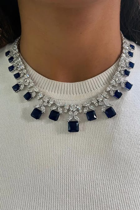 Prerto Butterfly Sapphire Diamante Studded Necklace Set 