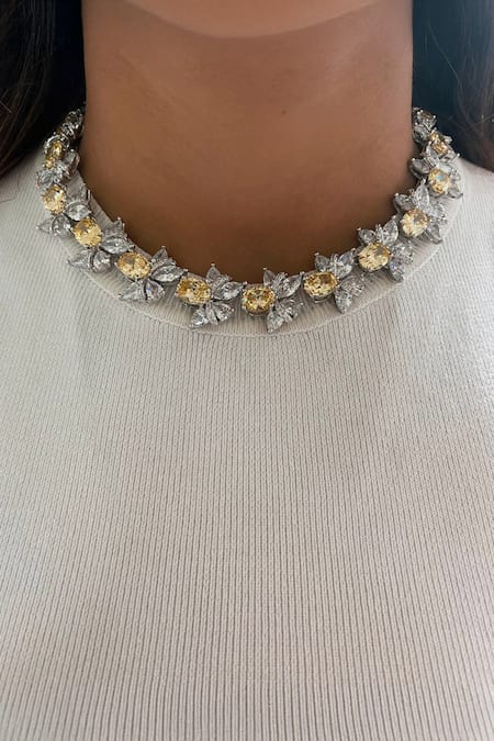 Prerto Bow Citrine Diamante Choker Necklace Set 