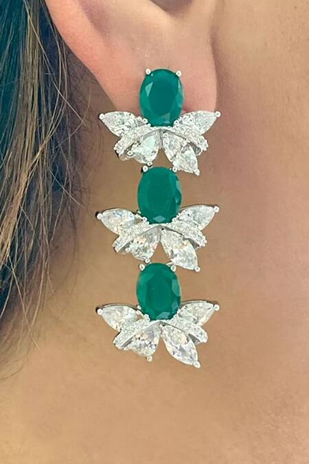 Shop PRERTO Green Diamonds, Stones Emerald Diamante Necklace And Earring Set at Aza Fashions Shop_PRERTO_Green Diamonds, Stones Emerald Diamante Necklace And Earring Set_at_Aza_Fashions