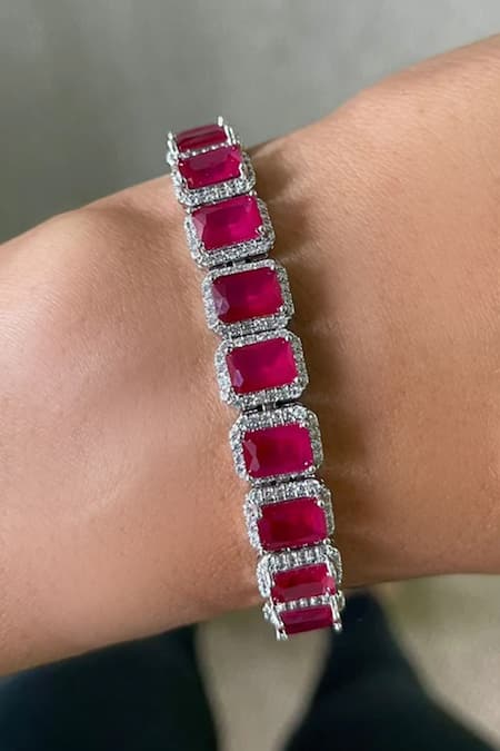 Prerto Baguette Ruby Studded Bracelet 