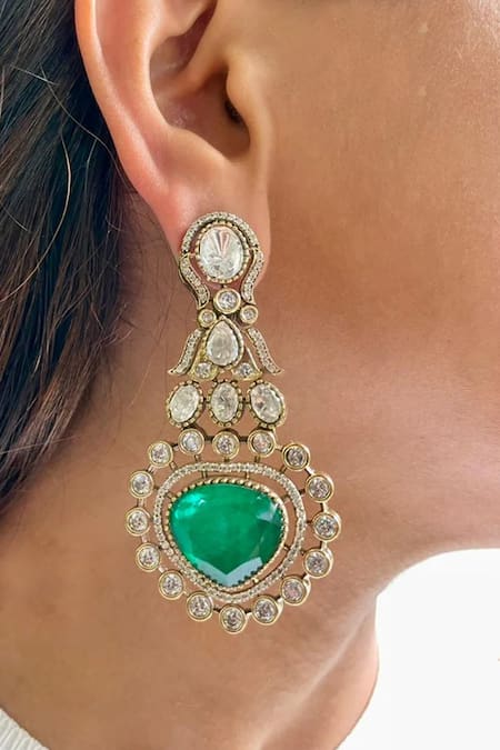 Shop PRERTO Green Embroidery, Stones Emerald Polki Designer Necklace Set at Aza Fashions Shop_PRERTO_Green Embroidery, Stones Emerald Polki Designer Necklace Set_at_Aza_Fashions