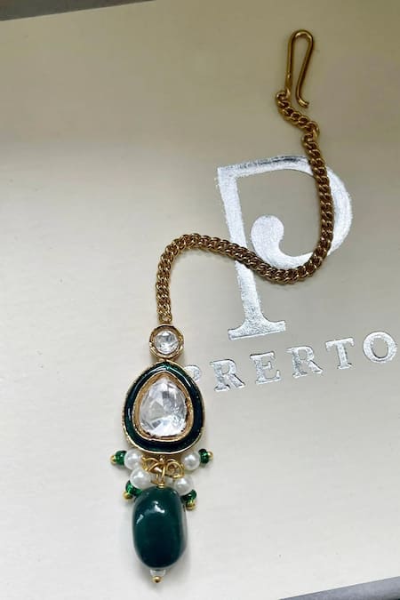 PRERTO Green Pearls, Stones Emerald And Polki Layered Necklace Set Online at Aza Fashions PRERTO_Green Pearls, Stones Emerald And Polki Layered Necklace Set_Online_at_Aza_Fashions