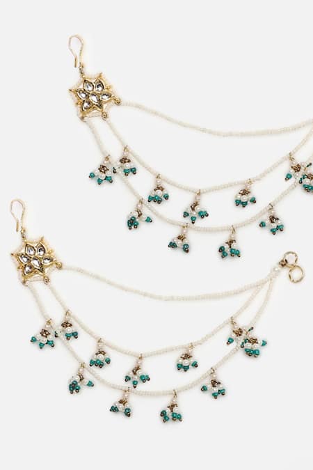 Buy Dugran By Dugristyle Blue Pearls, Gota Patti, Stones Neela Noor Kundan Earchains Set Online at Aza Fashions Buy_Dugran By Dugristyle_Blue Pearls, Gota Patti, Stones Neela Noor Kundan Earchains Set _Online_at_Aza_Fashions