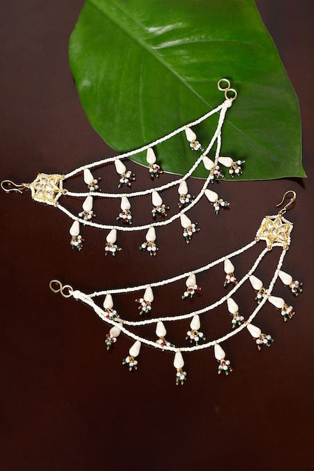 Shop Dugran By Dugristyle Gold Plated Pearls, Stones Kundan Embellished Earchains Set Of 2 at Aza Fashions Shop_Dugran By Dugristyle_Gold Plated Pearls, Stones Kundan Embellished Earchains Set Of 2 _at_Aza_Fashions