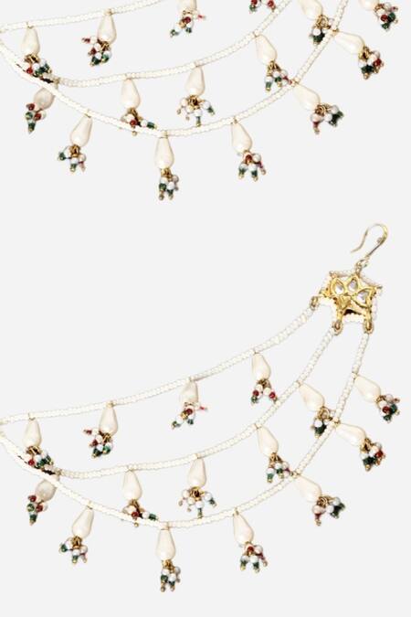 Shop Dugran By Dugristyle Gold Plated Pearls, Stones Kundan Embellished Earchains Set Of 2 Online at Aza Fashions Shop_Dugran By Dugristyle_Gold Plated Pearls, Stones Kundan Embellished Earchains Set Of 2 _Online_at_Aza_Fashions