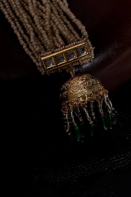 Buy_Dugran By Dugristyle_Cream Pearls Kundan Embellished Earchains Set Of 2 _Online_at_Aza_Fashions