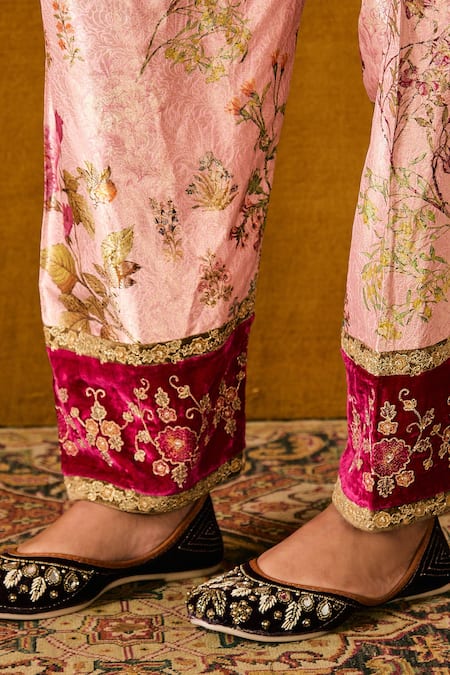 Sue Mue Green Silk, Velvet, Handloom Cotton Tassels, Kashmiri Olive Kurta Set at Aza Fashions Sue Mue_Green Silk, Velvet, Handloom Cotton Tassels, Kashmiri Olive Kurta Set _at_Aza_Fashions