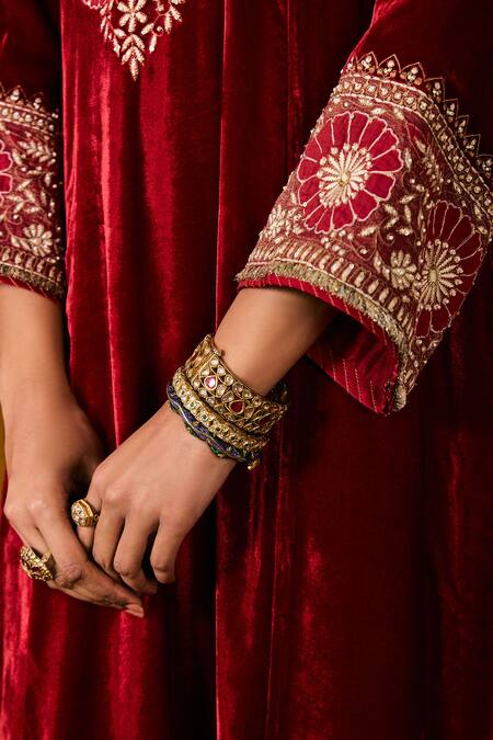 Buy Sue Mue Red Silk, Cotton, Handloom Cotton, Velvet Applique, Sequins, Floral Kurta Set Online at Aza Fashions Buy_Sue Mue_Red Silk, Cotton, Handloom Cotton, Velvet Applique, Sequins, Floral Kurta Set _Online_at_Aza_Fashions