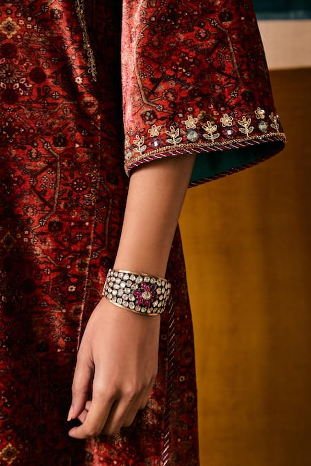 Buy Sue Mue Orange Silk, Velvet Diamonds, Embroidery, Beads V-neck Rusty Dori Kurta Set Online at Aza Fashions Buy_Sue Mue_Orange Silk, Velvet Diamonds, Embroidery, Beads V-neck Rusty Dori Kurta Set _Online_at_Aza_Fashions