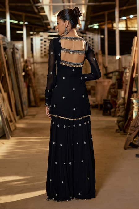 Karishma Khanduja Bareilly Geometric Embroidered Black Kurta Gharara Set 