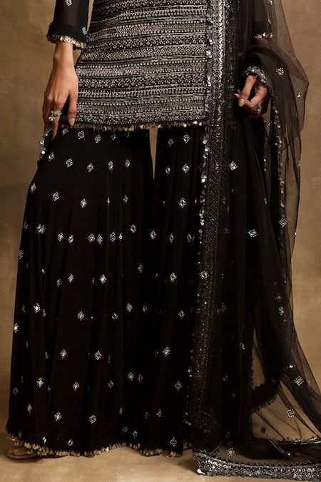 Karishma Khanduja Bareilly Tribal Embroidered Black Kurta Gharara Set 