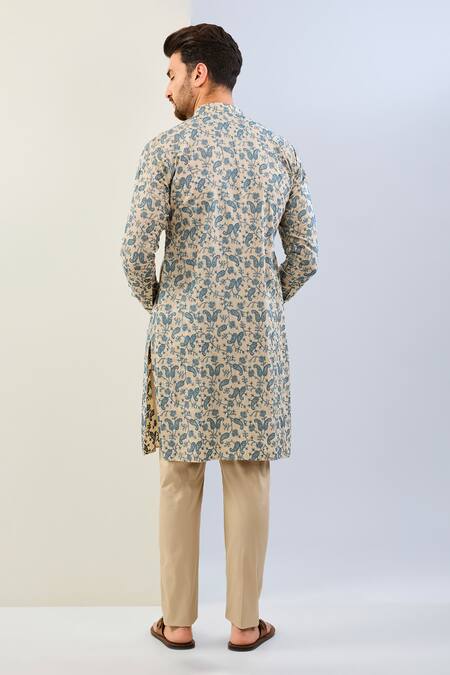 Shop Rabani & Rakha Beige Mohair, Cotton, Silk Embroidery Paisley Thread Kurta Set at Aza Fashions Shop_Rabani & Rakha_Beige Mohair, Cotton, Silk Embroidery Paisley Thread Kurta Set _at_Aza_Fashions
