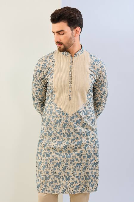 Rabani & Rakha Beige Mohair, Cotton, Silk Embroidery Paisley Thread Kurta Set Online at Aza Fashions Rabani & Rakha_Beige Mohair, Cotton, Silk Embroidery Paisley Thread Kurta Set _Online_at_Aza_Fashions
