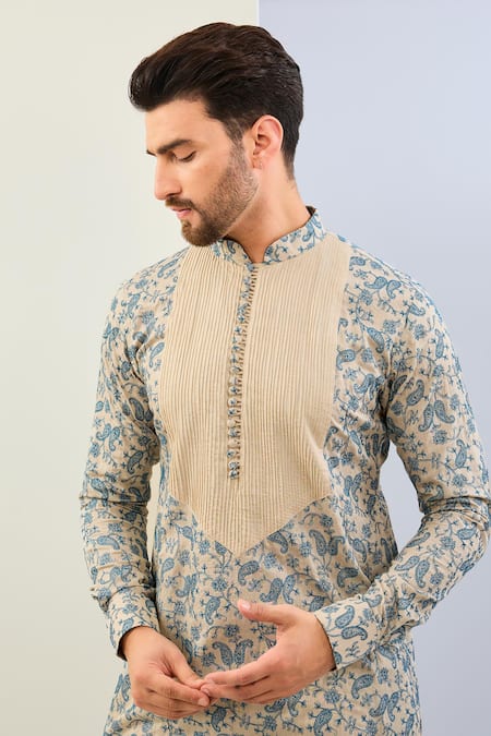 Buy Rabani & Rakha Beige Mohair, Cotton, Silk Embroidery Paisley Thread Kurta Set Online at Aza Fashions Buy_Rabani & Rakha_Beige Mohair, Cotton, Silk Embroidery Paisley Thread Kurta Set _Online_at_Aza_Fashions