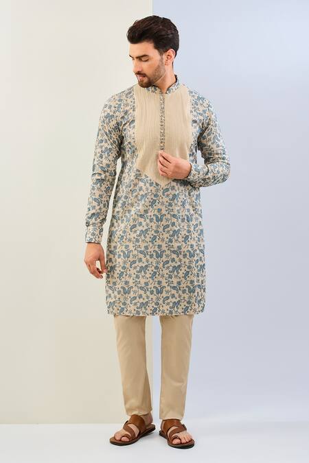 Shop Rabani & Rakha Beige Mohair, Cotton, Silk Embroidery Paisley Thread Kurta Set Online at Aza Fashions Shop_Rabani & Rakha_Beige Mohair, Cotton, Silk Embroidery Paisley Thread Kurta Set _Online_at_Aza_Fashions