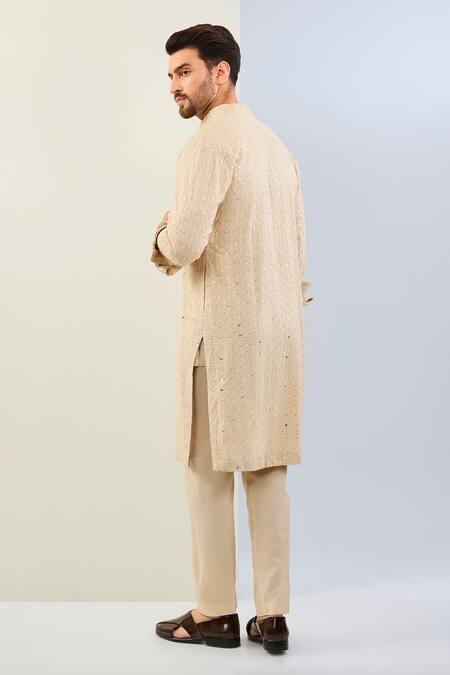 Shop Rabani & Rakha Cream Georgette, Cotton, Silk Embroidery Thread Kurta And Pant Set at Aza Fashions Shop_Rabani & Rakha_Cream Georgette, Cotton, Silk Embroidery Thread Kurta And Pant Set _at_Aza_Fashions