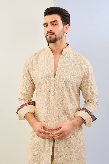 Buy Rabani & Rakha Cream Georgette, Cotton, Silk Embroidery Thread Kurta And Pant Set Online at Aza Fashions Buy_Rabani & Rakha_Cream Georgette, Cotton, Silk Embroidery Thread Kurta And Pant Set _Online_at_Aza_Fashions