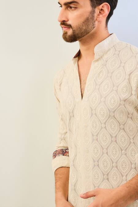 Buy Rabani & Rakha Ivory Georgette, Cotton, Silk Leaf Thread Embroidered Kurta Set Online at Aza Fashions Buy_Rabani & Rakha_Ivory Georgette, Cotton, Silk Leaf Thread Embroidered Kurta Set _Online_at_Aza_Fashions