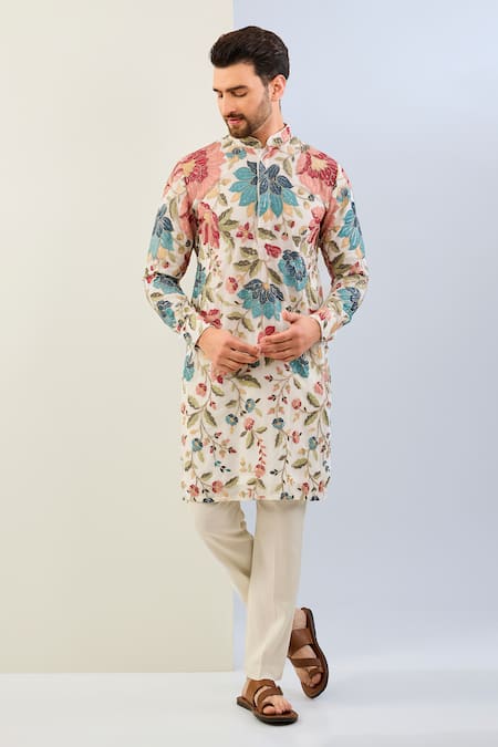 Rabani & Rakha Thread Floral Embroidered Kurta With Pant 