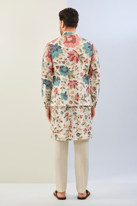 Shop Rabani & Rakha Off White Georgette Sequins Floral Embroidered Bundi at Aza Fashions Shop_Rabani & Rakha_Off White Georgette Sequins Floral Embroidered Bundi _at_Aza_Fashions