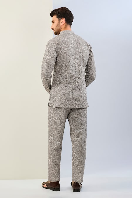 Shop Rabani & Rakha Gray Georgette Embroidery Floral Thread Shirt And Pant Set at Aza Fashions Shop_Rabani & Rakha_Gray Georgette Embroidery Floral Thread Shirt And Pant Set _at_Aza_Fashions